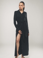 Vestido Camisero Maxi de Manga Larga en Negro - Beatrice