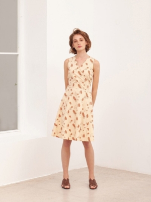 Vestido cinturón Cruzado popelín Bega Beige