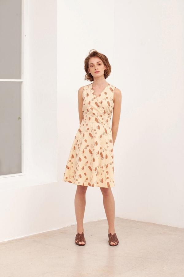 Vestido cinturón Cruzado popelín Bega Beige