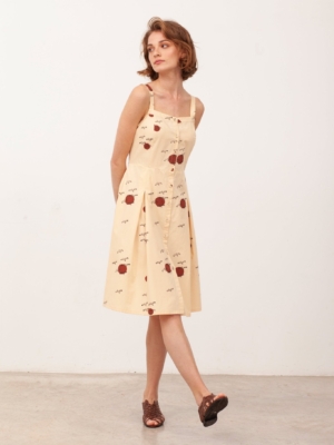 Vestido Tirantes con botones Betsy Beige pájaros