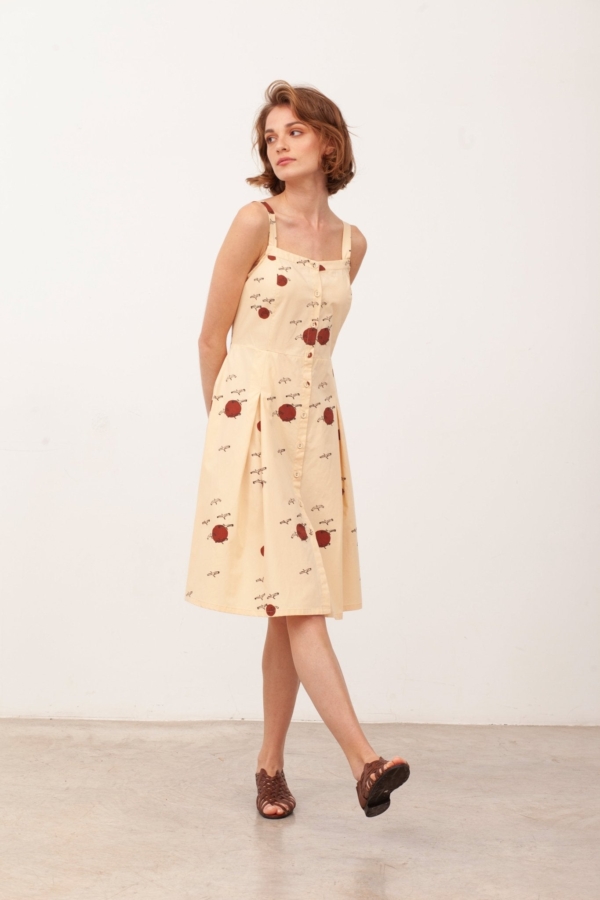 Vestido Tirantes con botones Betsy Beige pájaros