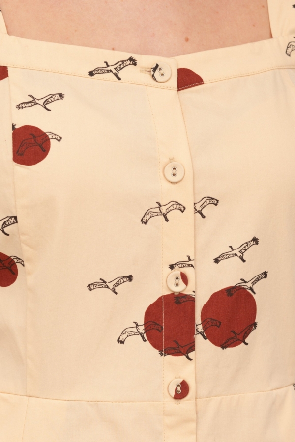 Vestido Tirantes con botones Betsy Beige pájaros