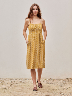 Vestido Ecológico Nido de Abeja Fabia Étnico Mostaza