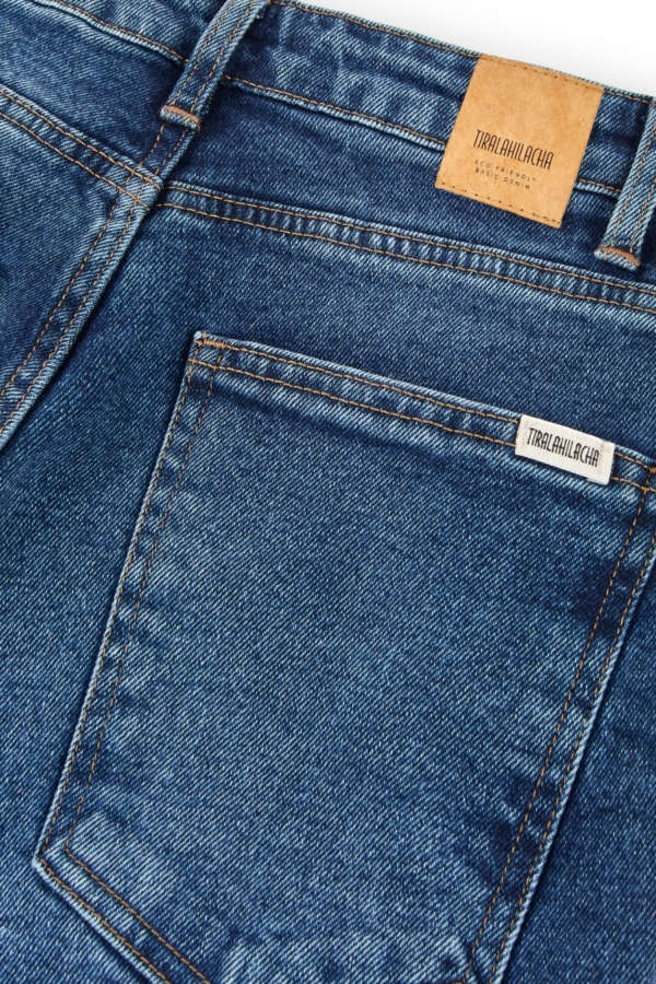 Pantalones Momfit Denim azul desgastado