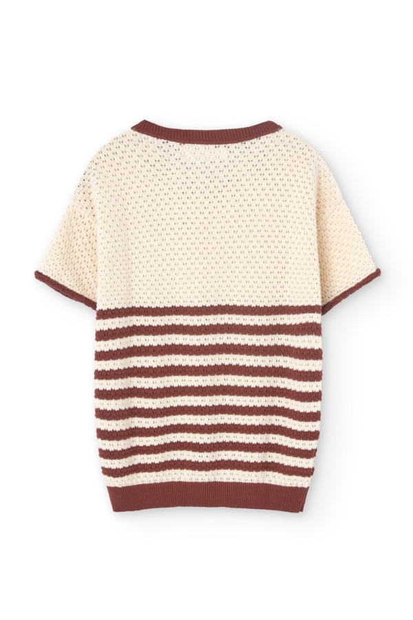 Top Punto Manga Corta Hadara Rayas Marineras Rojo