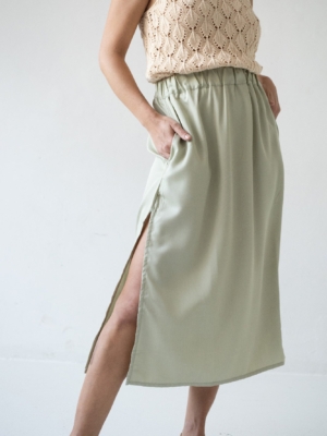 Falda midi Halia Tencel verde jade