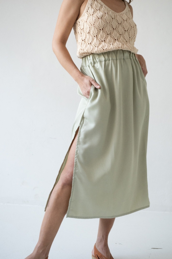 Falda midi Halia Tencel verde jade