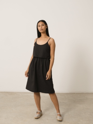 Henar Black Linen Blend Strap Dress