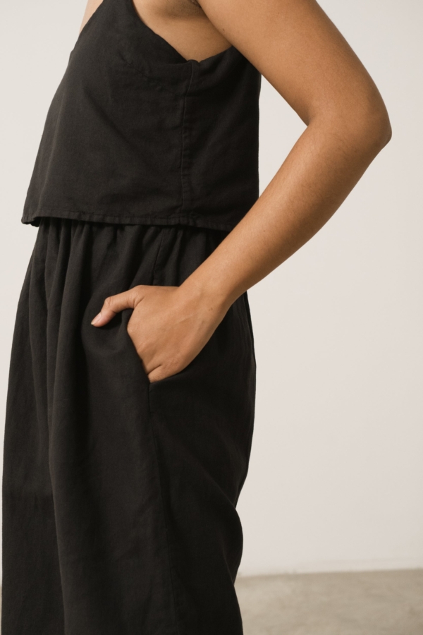 Henar Black Linen Blend Strap Dress