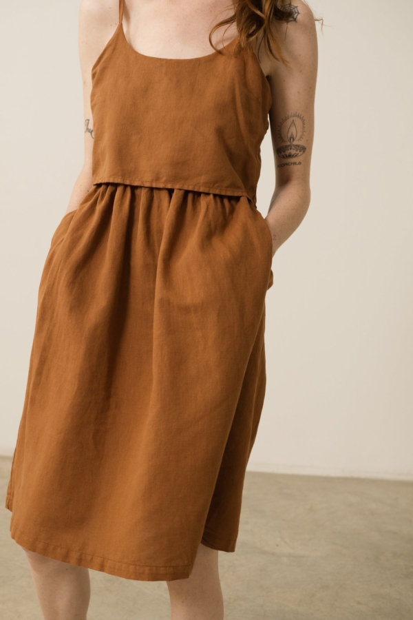Vestido Tirantes Henar Lino Terracotta