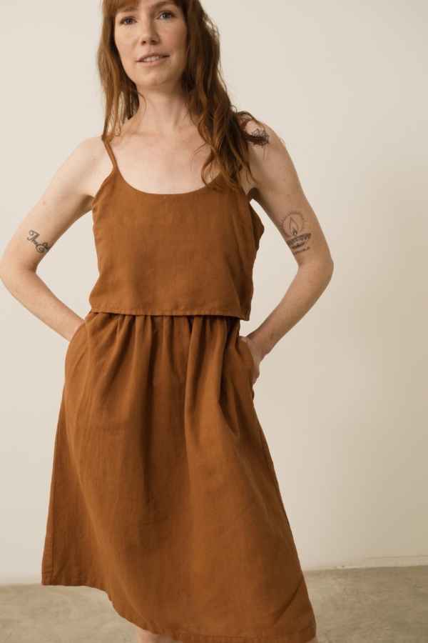Vestido Tirantes Henar Lino Terracotta