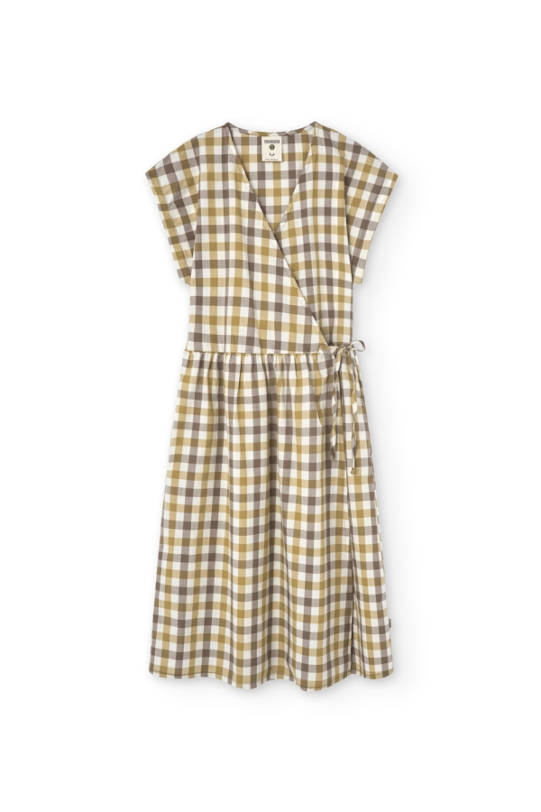 Vestido Hira midi cruzado vichy algodón orgánico