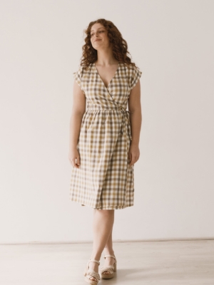 Vestido Hira midi cruzado vichy algodón orgánico