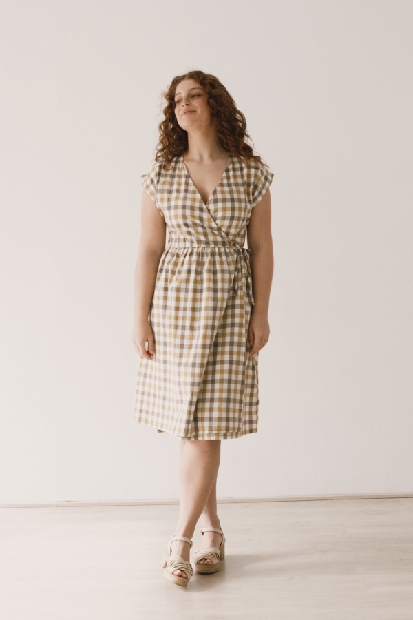 Vestido Hira midi cruzado vichy algodón orgánico