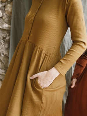 Vestido Manga Ranglán June Mostaza