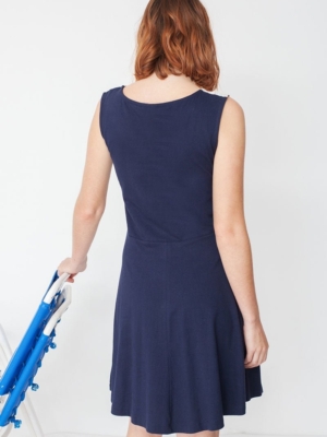 Vestido combinado Maira azul marino y estampado geométrico
