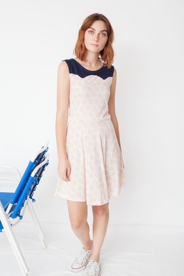 Vestido combinado Maira estampado corales y azul marino