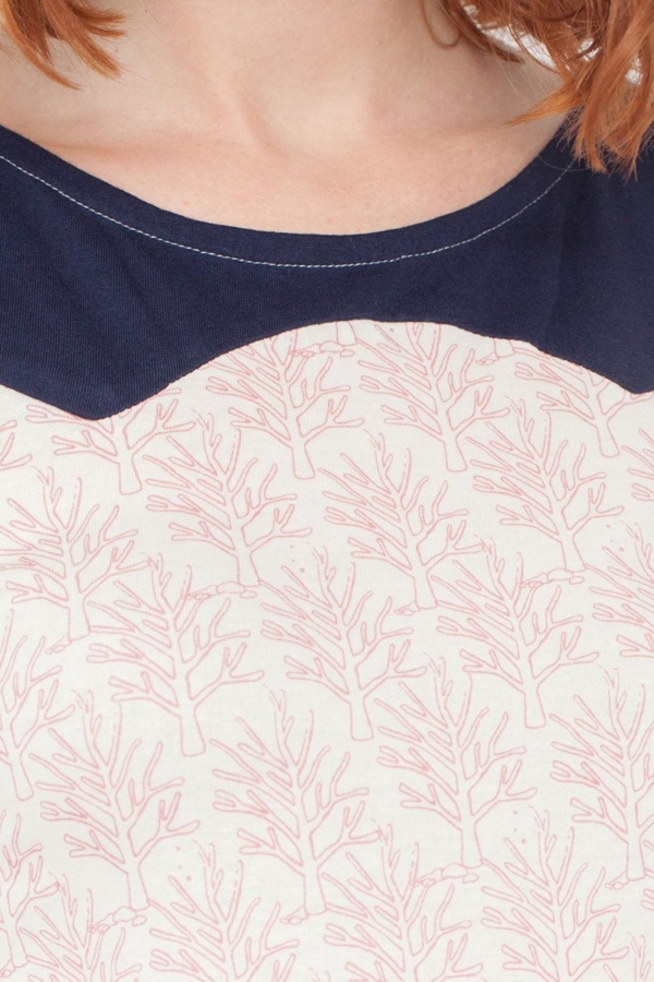 Vestido combinado Maira estampado corales y azul marino