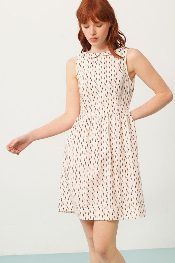 Vestido Pearle cuello Peter Pan blanco estampado abstracto