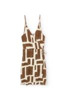 Vestido cruzado de tirantes estampado marrón