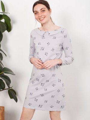 Vestido cuello solapa Leslie gris estampado