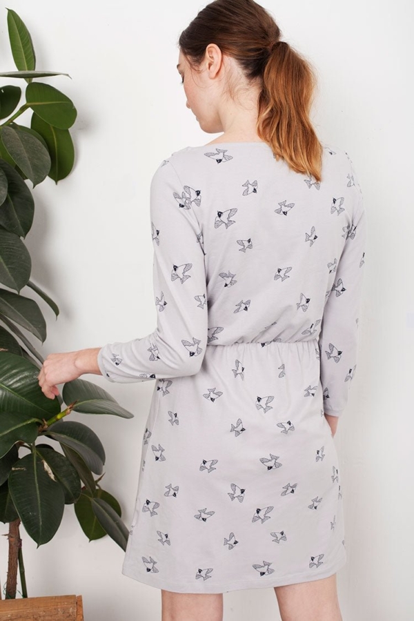 Vestido cuello solapa Leslie gris estampado