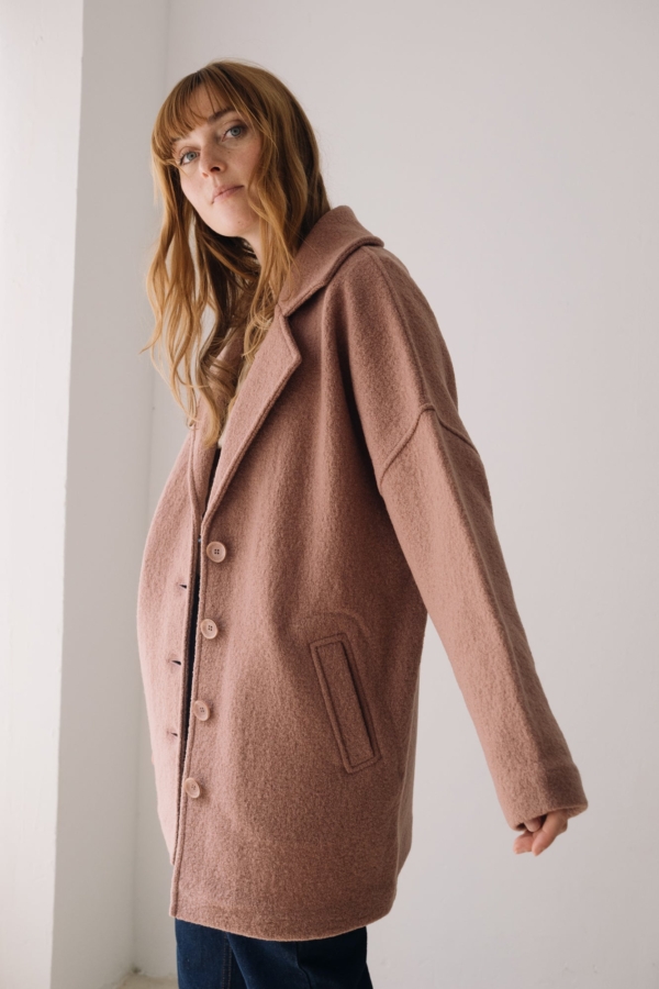 Abrigo oversized 100% lana virgen rosa
