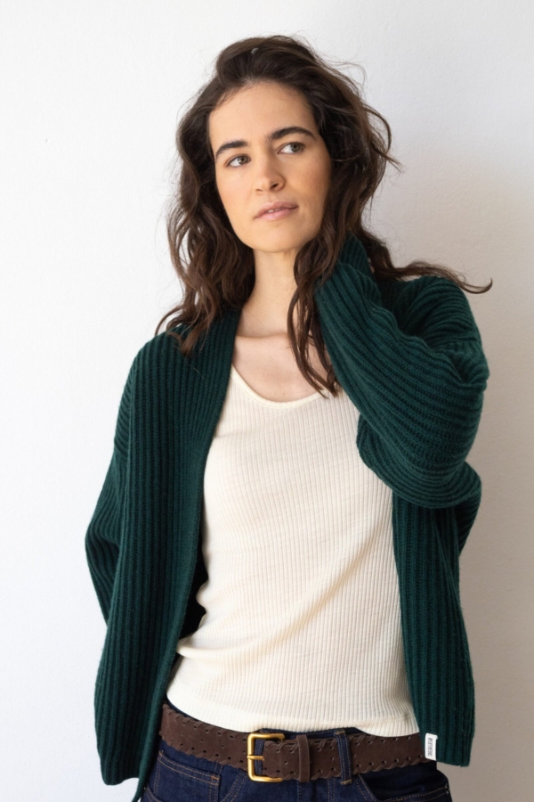 Cárdigan de cachemir verde bosque