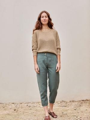 Pantalón sostenible Faren Azul Aguamarina de Lino y Algodón Orgánico