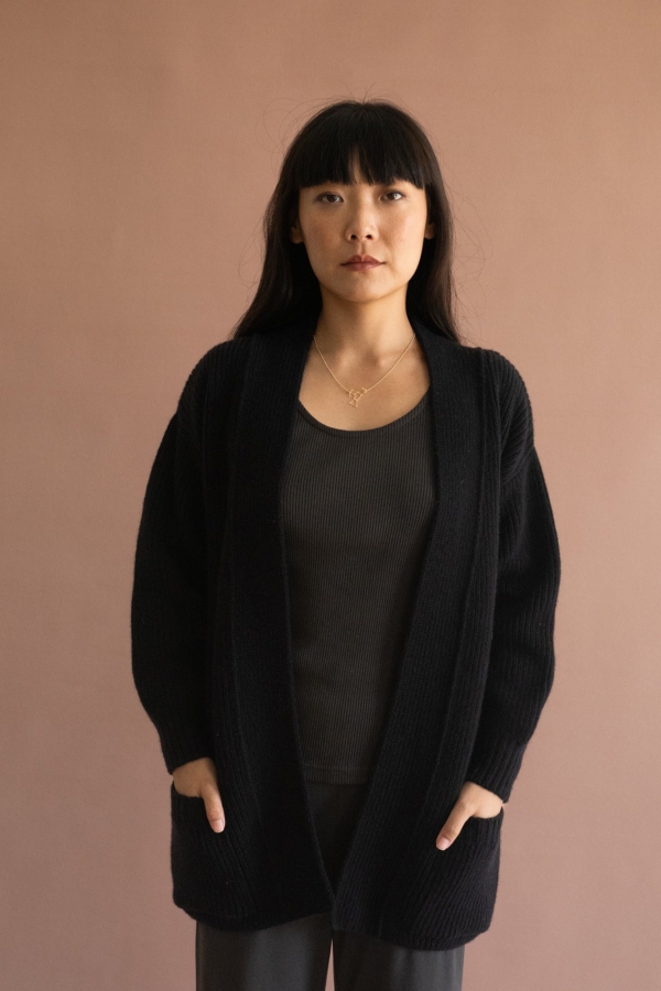 Chaqueta larga Gonda negro lana merino