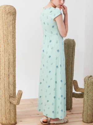 Maxi vestido Irene verde estampado de cactus.