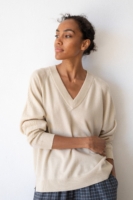 Jersey merino y cachemir escote en V beige