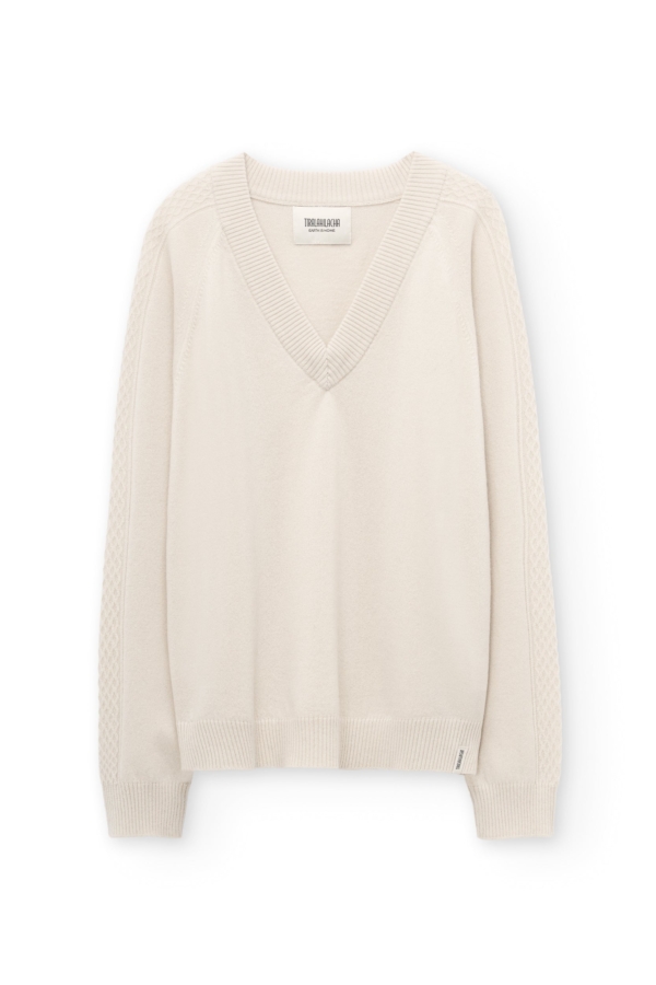 Jersey merino y cachemir escote en V beige