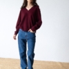Jersey merino y cachemir escote en V granate