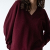 Jersey merino y cachemir escote en V granate