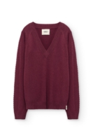 Jersey merino y cachemir escote en V granate