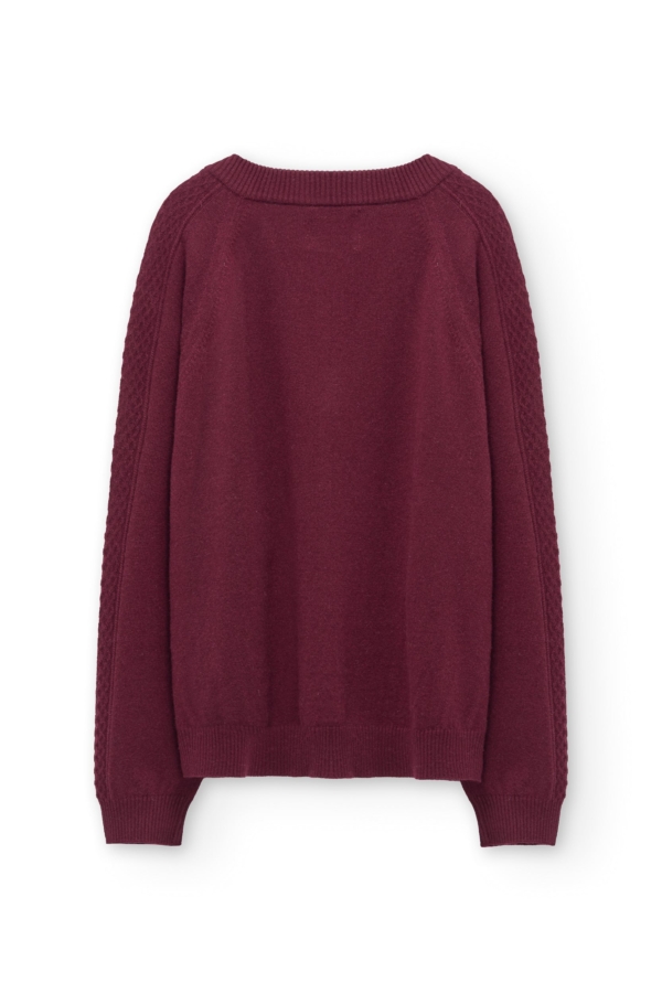 Jersey merino y cachemir escote en V granate