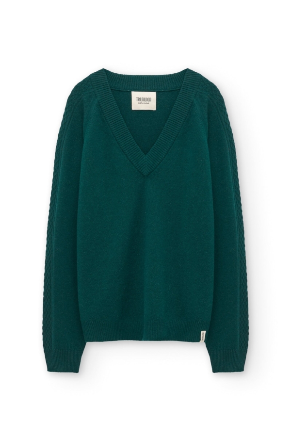 Jersey merino y cachemir escote en V verde bosque