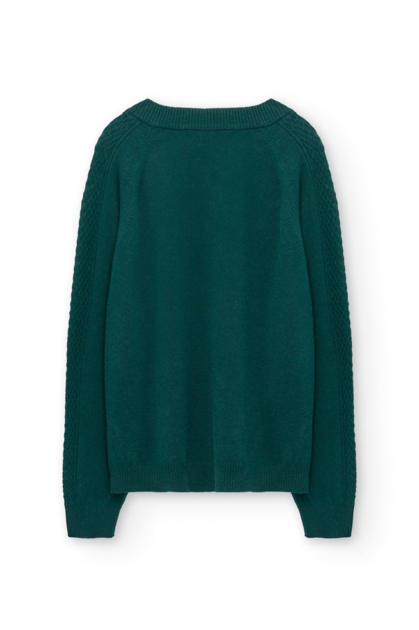 Jersey merino y cachemir escote en V verde bosque