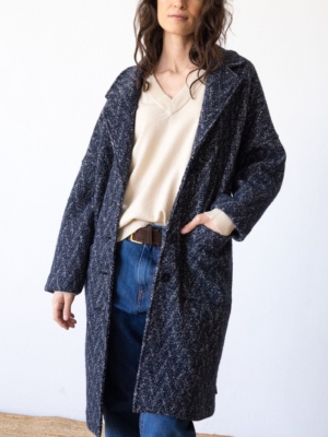 Abrigo oversized lana virgen y algodón orgánico azul arándano