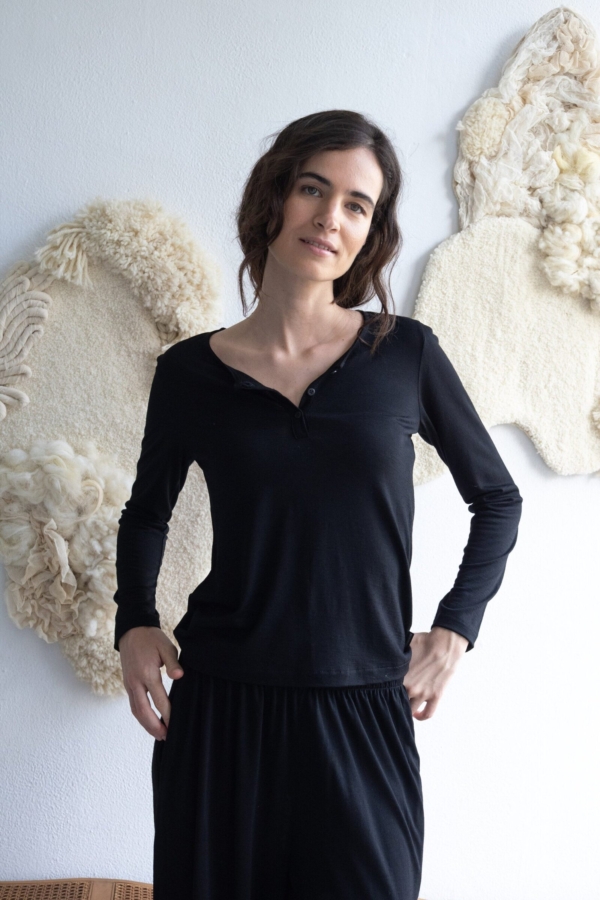 Top cuello panadero de lana merino gris antracita