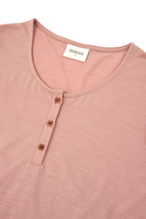 Top cuello panadero lana merino rosa empolvado