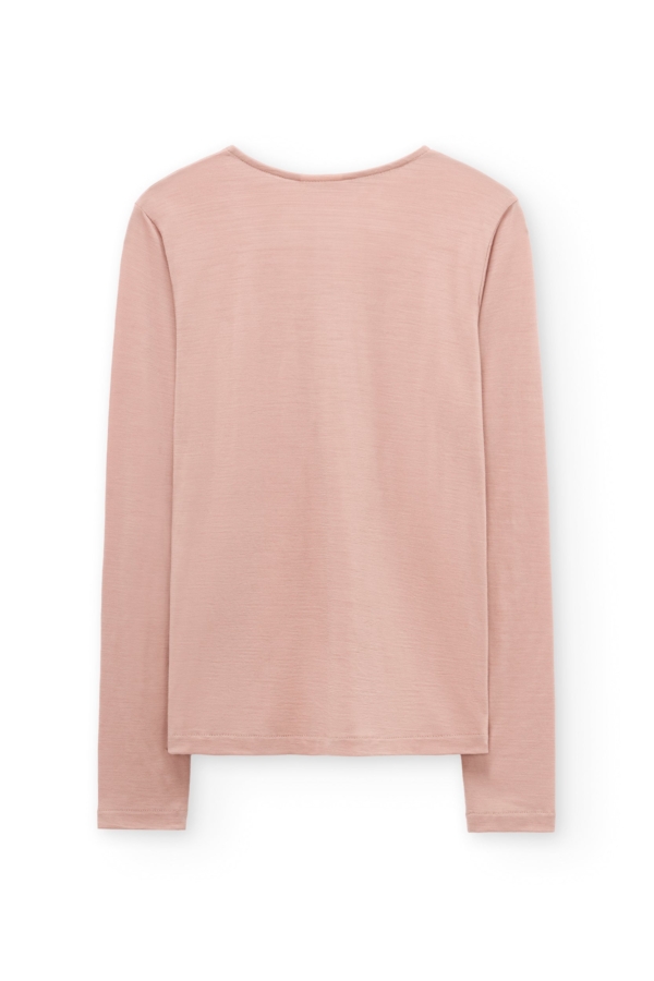 Top cuello panadero lana merino rosa empolvado