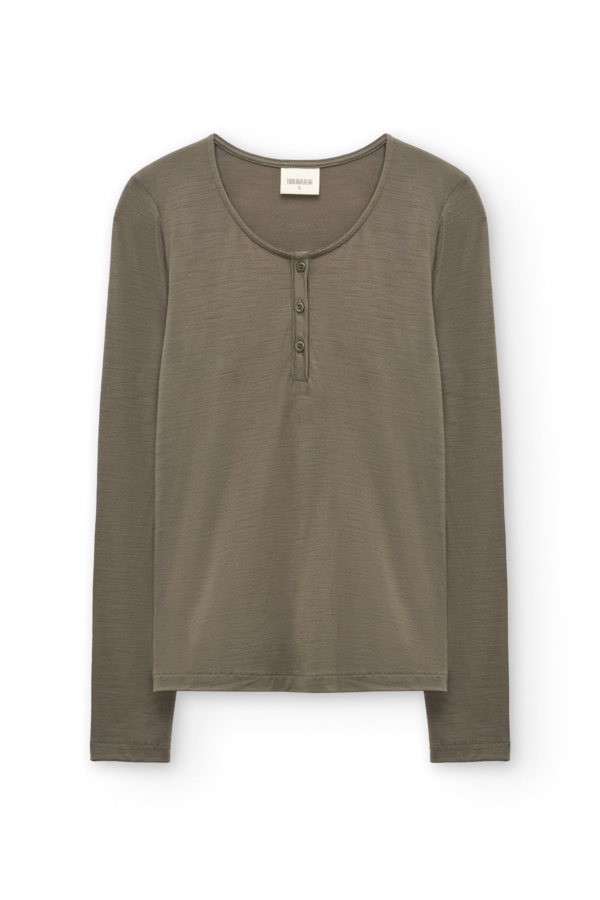 Top cuello panadero de lana merino verde salvia