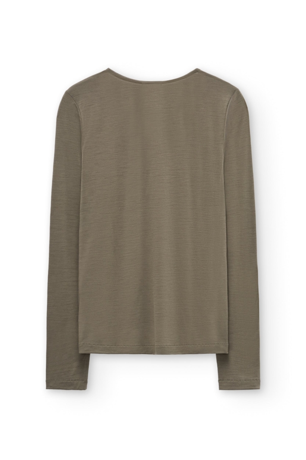 Top cuello panadero de lana merino verde salvia