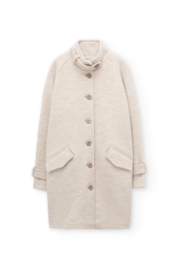 Abrigo cuello alto 100% lana virgen beige