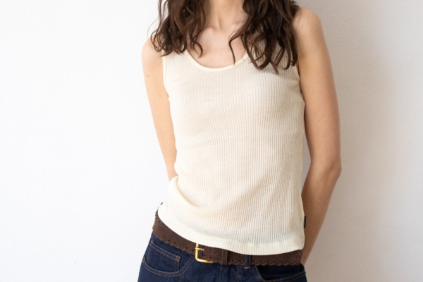 Top acanalado lana merino beige