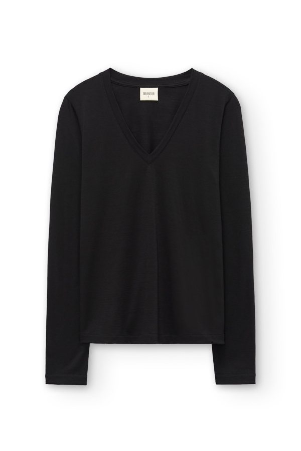 Top escote V de lana merino gris antracita