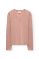 Top escote V de lana merino rosa empolvado