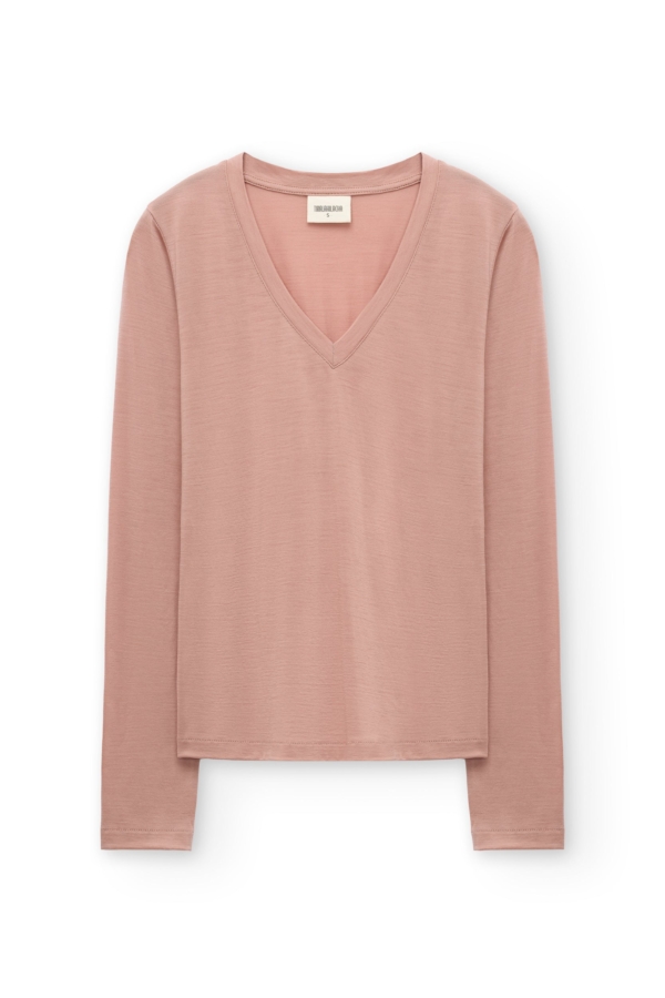 Top escote V de lana merino rosa empolvado